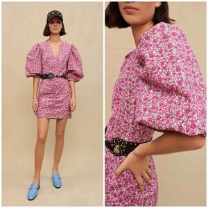 Maje ~ Ryad Eyelet Floral Print Balloon Sleeve Mini Dress